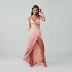 pale peach draped side slit gown from Fame and Partners, never worn, NWT
